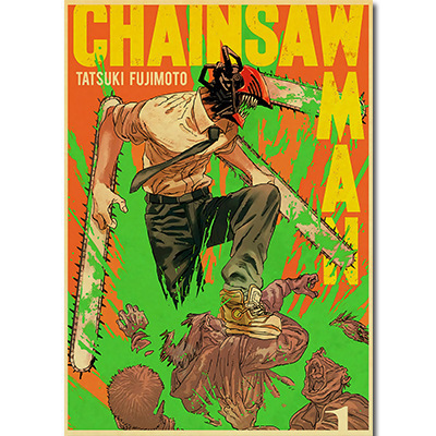 30*40cm Anime Chainsaw Man Posters Retro Kraft Paper Prints High Quality Art Painting Wall Stickers