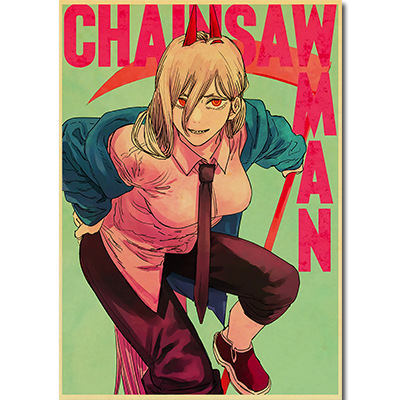 30*40cm Anime Chainsaw Man Posters Retro Kraft Paper Prints High Quality Art Painting Wall Stickers