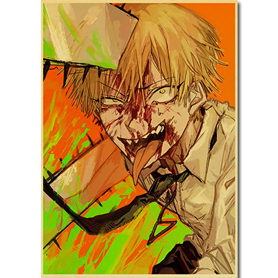 30*40cm Anime Chainsaw Man Posters Retro Kraft Paper Prints High Quality Art Painting Wall Stickers