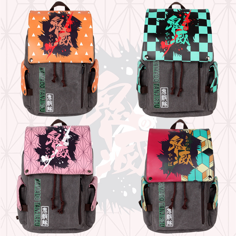 High Quality Demon Slayer Kimetsu No Yaiba Cartoon Canvas Backpack For Student Anime School Bag