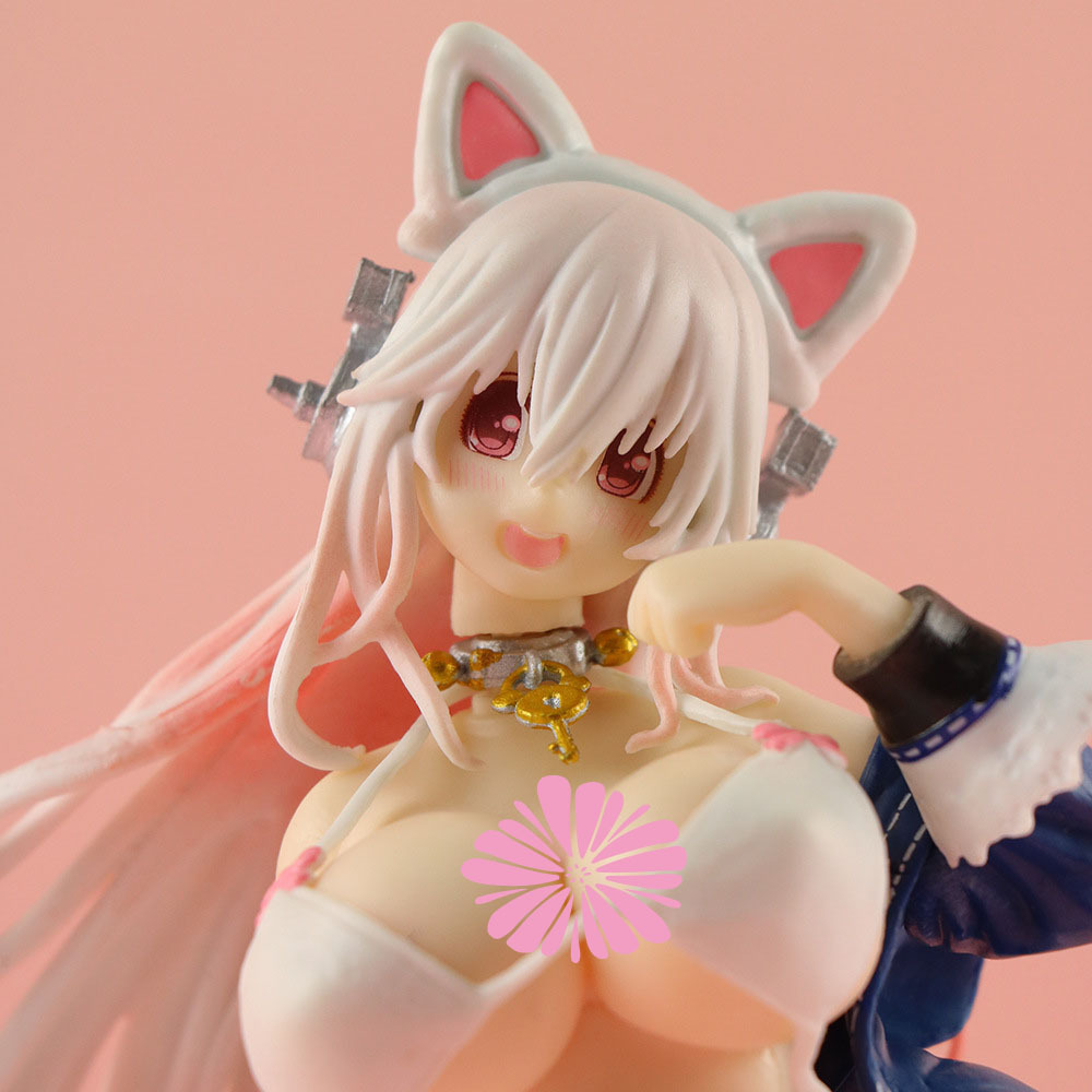 10inch Anime Beautiful Girl White Cat SONICO Sexy Big Breast Doll Cute Figure