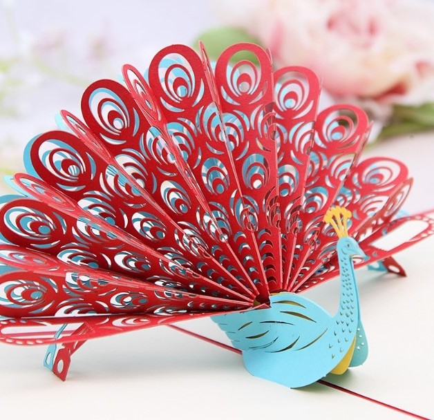 Unique birthday gift handmade 3d peacock greeting card happy birthday pop up card