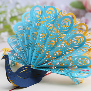 Unique birthday gift handmade 3d peacock greeting card happy birthday pop up card