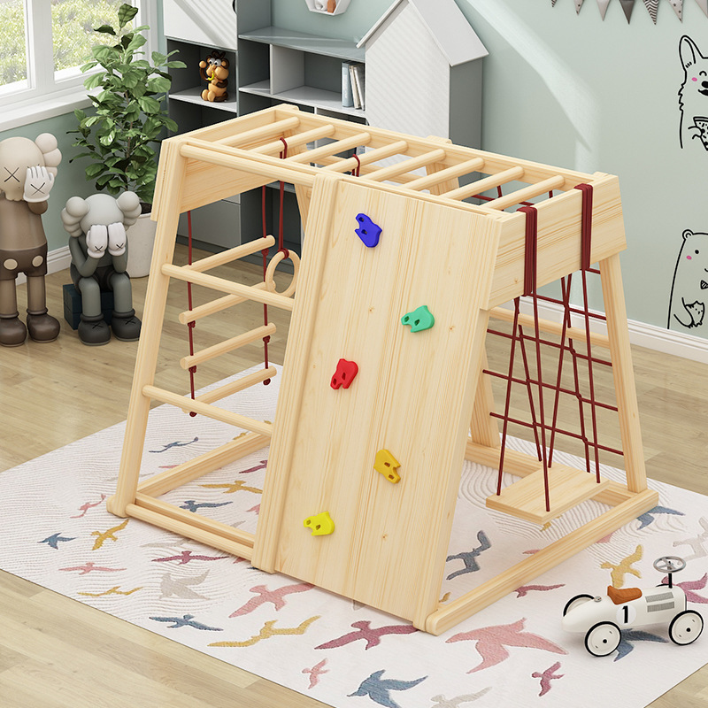 Combination table frame with children's solid wood climbing frame, sliding frame swing indoor baby sand board game