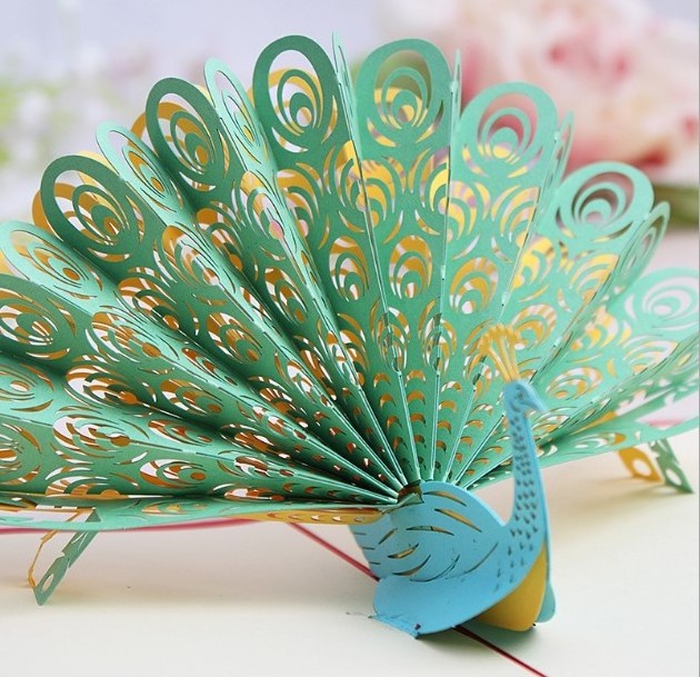 Unique birthday gift handmade 3d peacock greeting card happy birthday pop up card