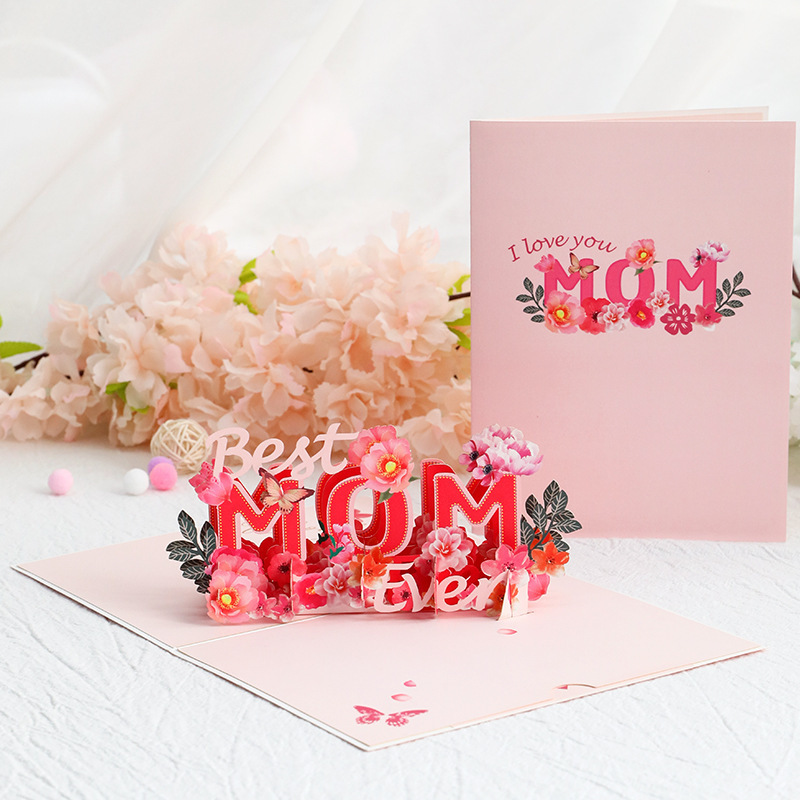 Laser cutting paper craft luxury mother's day 3d pop up greeting cards with envolpe for mother day