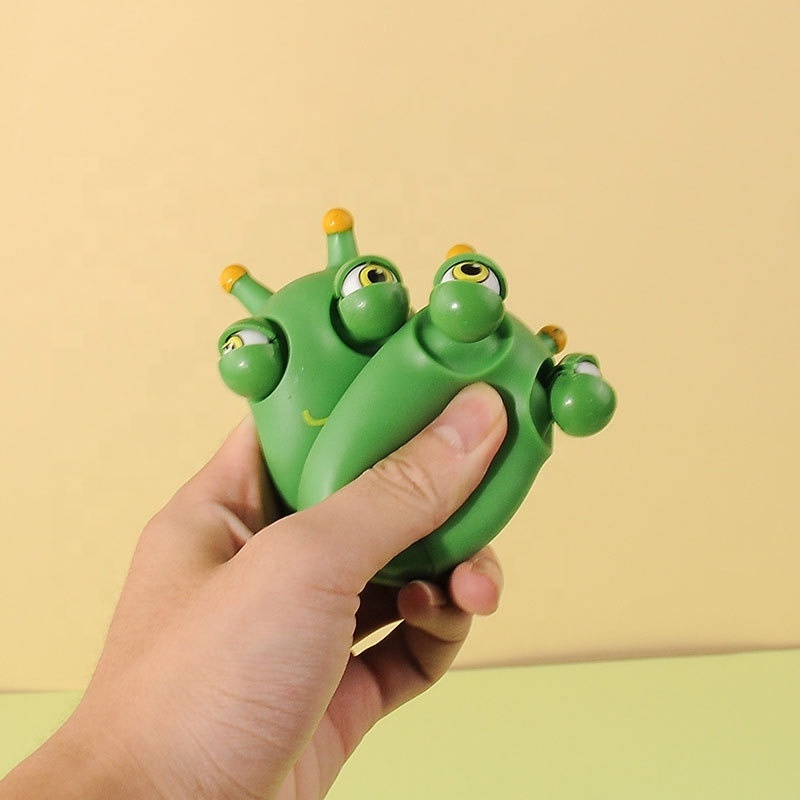 Kids Funny Fidget Toys Eye Bouncing Popping Squeeze Novelty Pops Sensory Stress Relief Green Grass Worm Pinch Toy For Adults