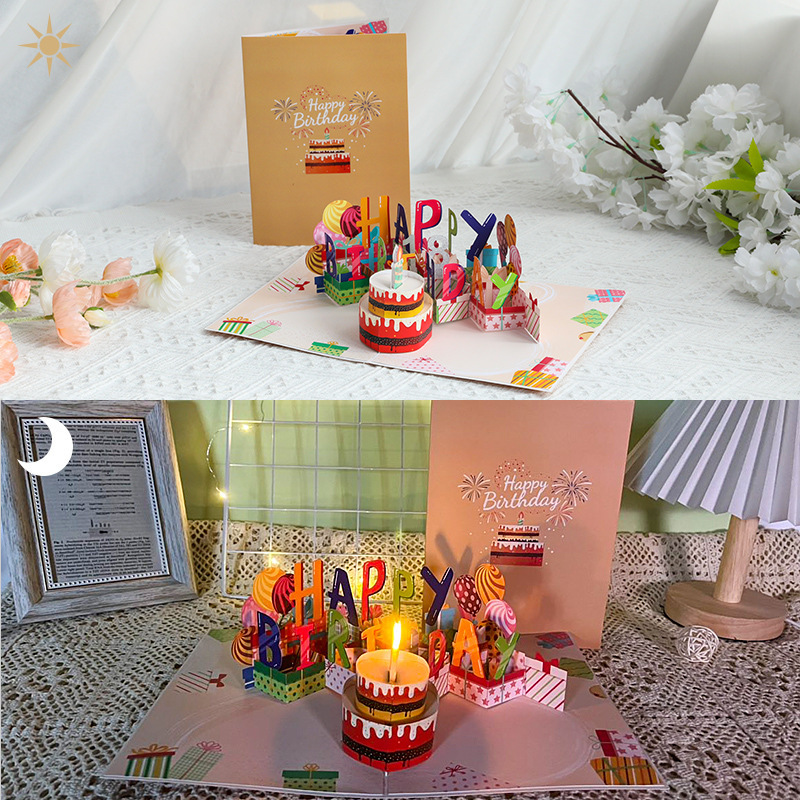 Best Selling Custom Led Light Musical Cards Gift Wholesale Invitation Kids Paper 3d Greeting Happy Birthday Pop Up Card