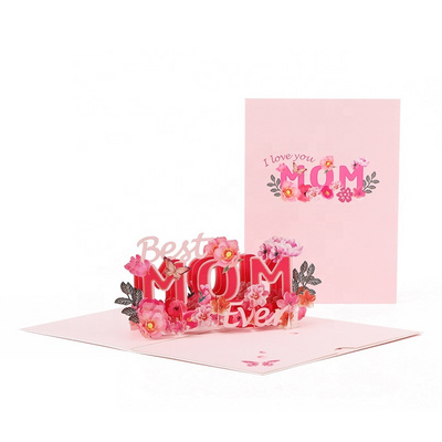 Laser cutting paper craft luxury mother's day 3d pop up greeting cards with envolpe for mother day