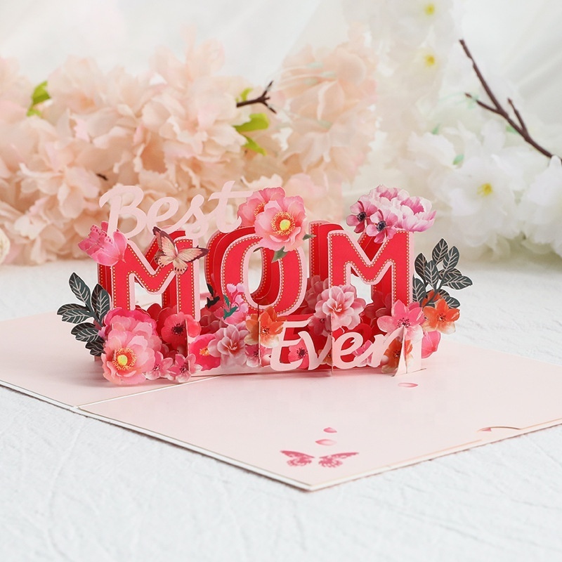 Laser cutting paper craft luxury mother's day 3d pop up greeting cards with envolpe for mother day