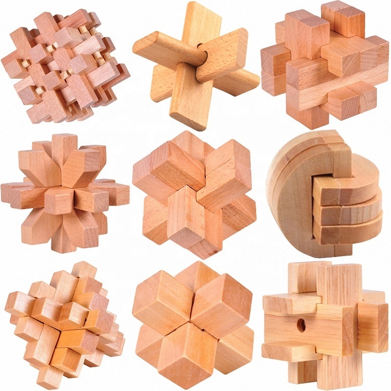 Tactile Square Wooden Interlocking Brain Teaser Puzzles Game for Adults Kids