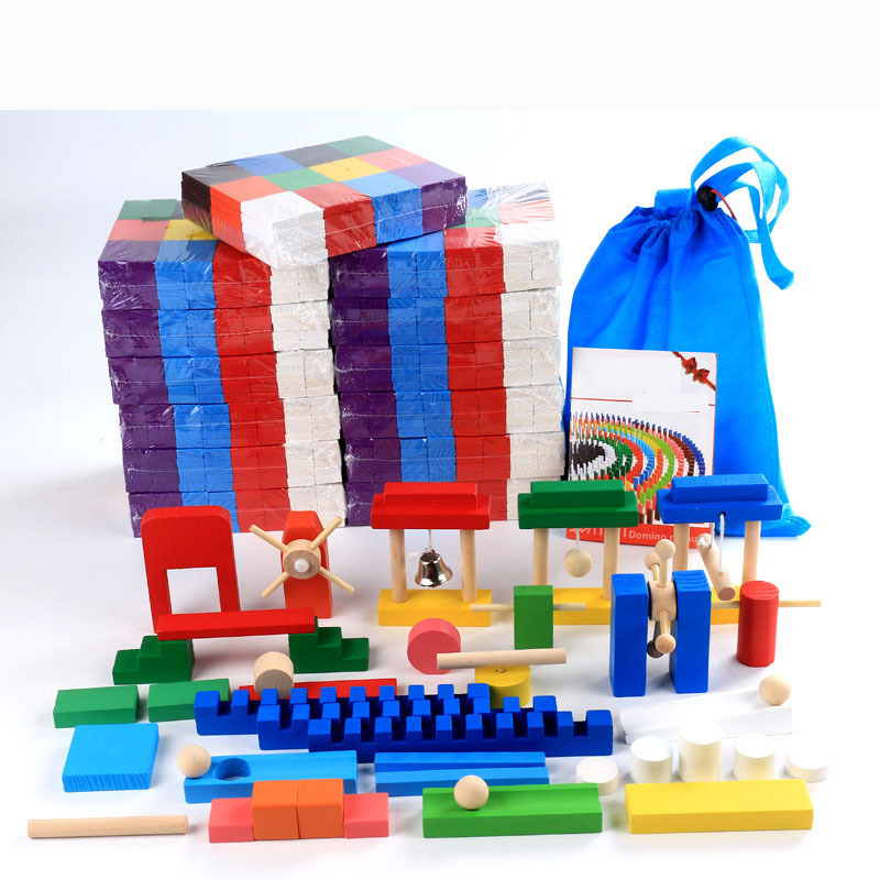 Wholesale Children 120/360/600/840/1080/1560 pcs Wooden Domino blocks Colored Dominoes Games Set For Kids Gift