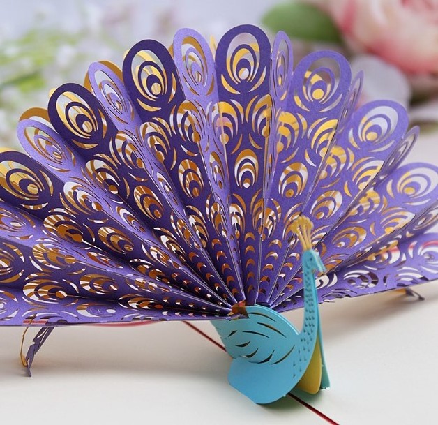 Unique birthday gift handmade 3d peacock greeting card happy birthday pop up card