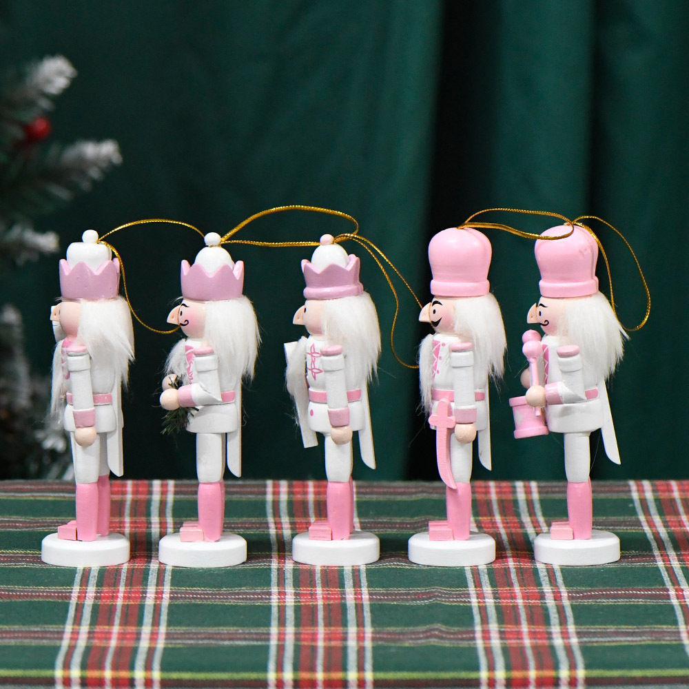 Wholesale 13cm Soldier Puppet Set Pink And White Cute Decoration Holiday Hangings Soldiers Wood Nutcracker Christmas Gift