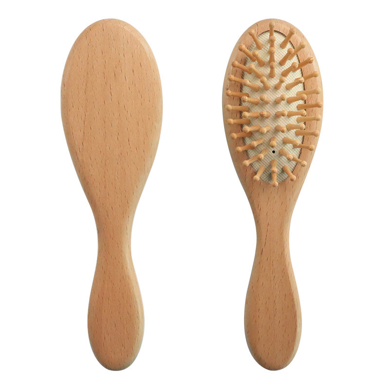 Custom Logo Natural Goat Bristles Children Comb & Brush Set 3 In 1 Newborn Wooden Baby Hair Brush And Comb Set