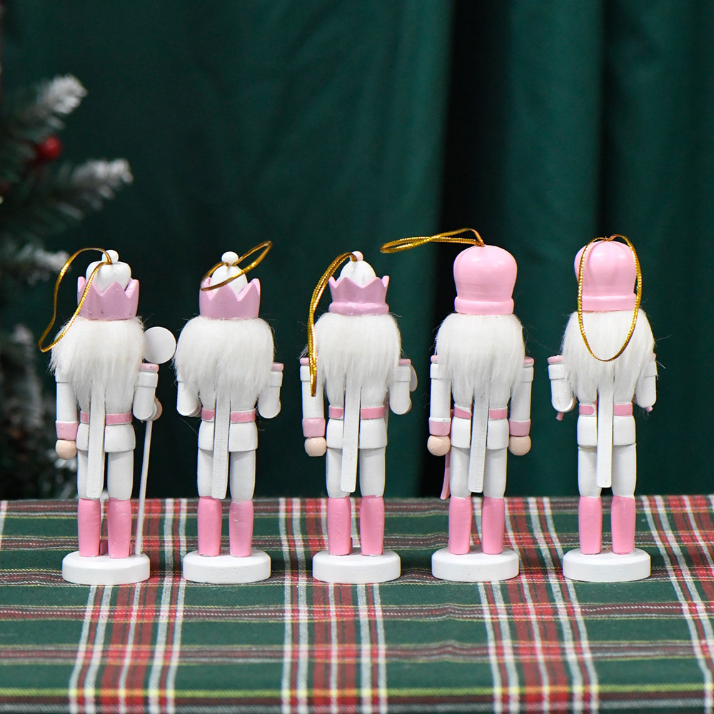 Wholesale 13cm Soldier Puppet Set Pink And White Cute Decoration Holiday Hangings Soldiers Wood Nutcracker Christmas Gift