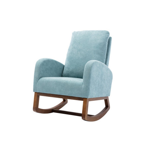 COOLMORE Luxury design Living Room Wooden legs Rocking Chair  Light Blue Cover Leisure Chair