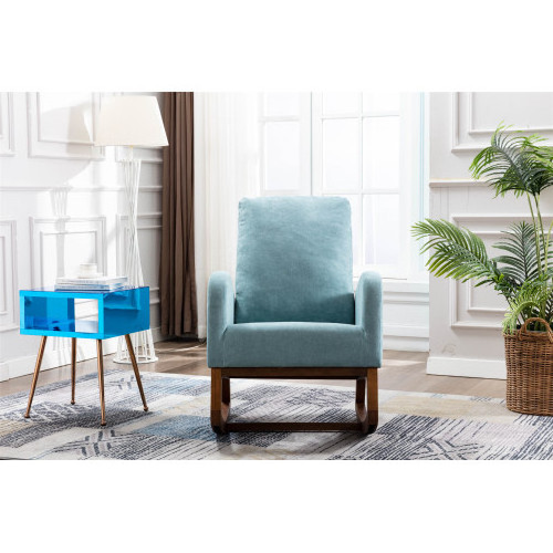 COOLMORE Luxury design Living Room Wooden legs Rocking Chair  Light Blue Cover Leisure Chair