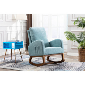 COOLMORE Luxury design Living Room Wooden legs Rocking Chair  Light Blue Cover Leisure Chair