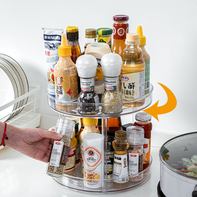 2 Tier Rotation Spice Rack Non Skid Pantry Cabinet Lazy Susan Turntable Non slip Kitchen Storage Turntable for Cabinet BestSuppliers