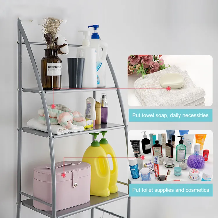 3 Shelves Space-Saving Bathroom Shelving Unit Over Toilet Shelf Storage Rack Metal Storage Rack