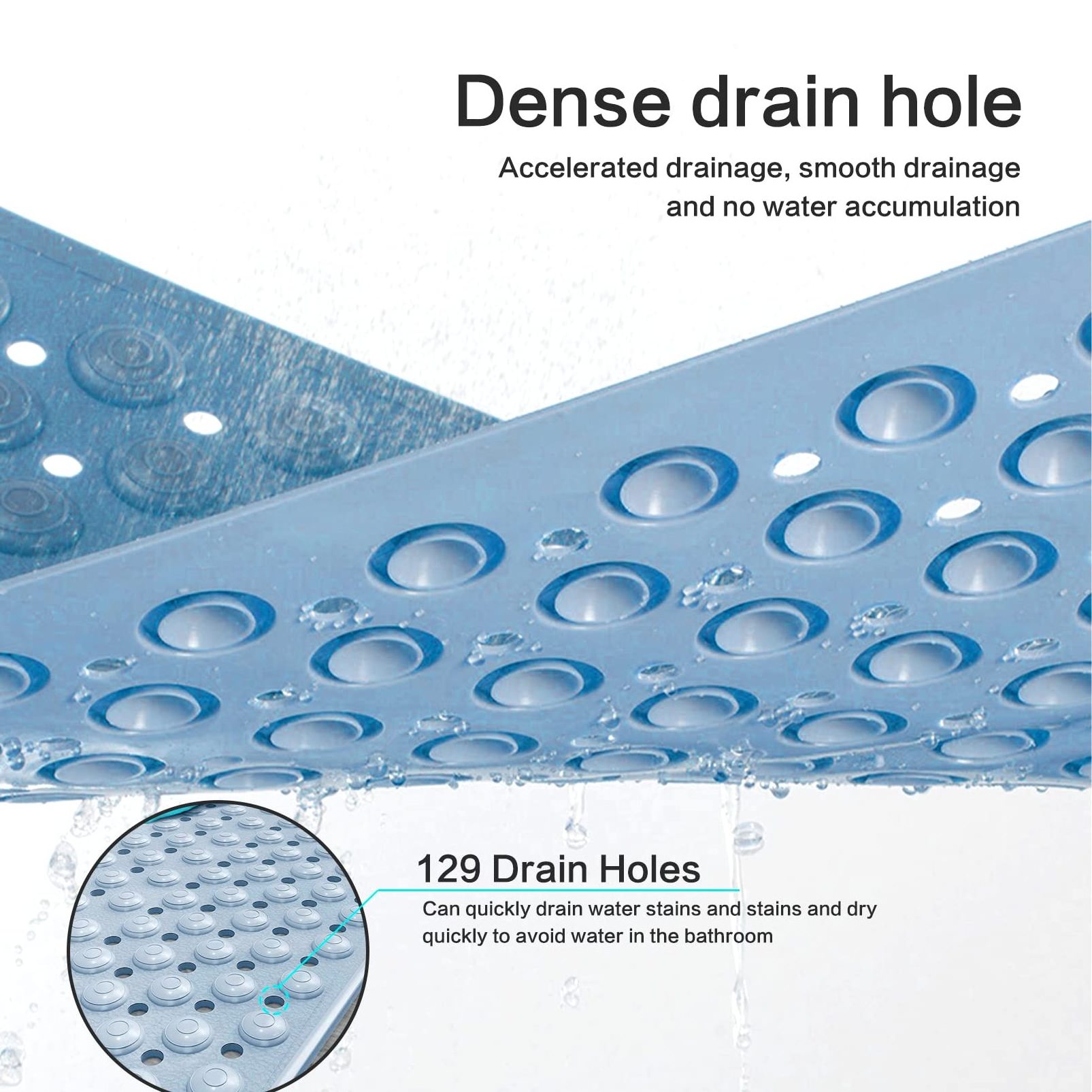 Easy Cleaning Feet Massage Bath Mat for Shower Bathtub Mat Non-Slip Rubber Shower Mat with Drain Holes Suction Cups