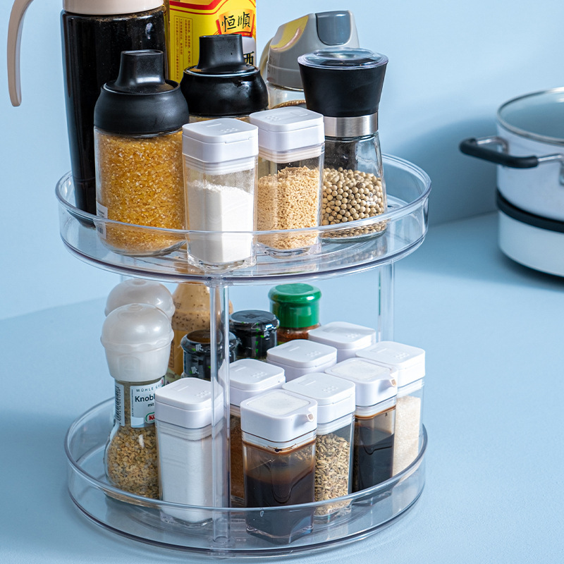 2 Tier Rotation Spice Rack Non-Skid Pantry Cabinet Lazy Susan Turntable Non-slip Kitchen Storage Turntable for Cabinet