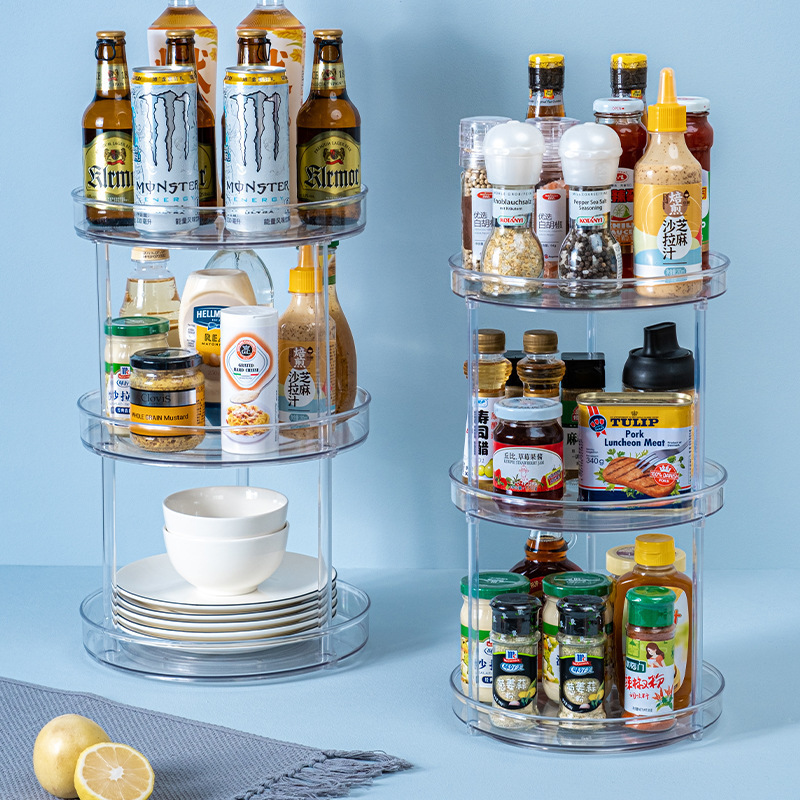 2 Tier Rotation Spice Rack Non-Skid Pantry Cabinet Lazy Susan Turntable Non-slip Kitchen Storage Turntable for Cabinet