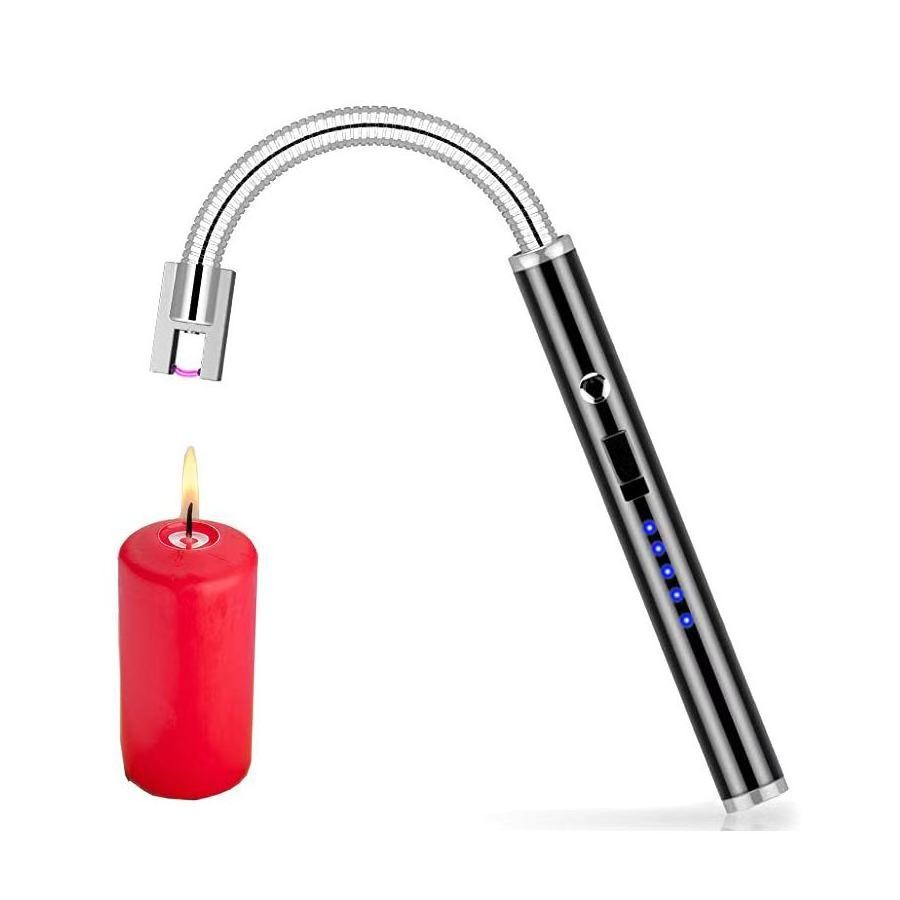 Electric Rechargeable Arc Lighter with LED Battery Display Long Flexible Neck USB Lighter for Candle Gas Stoves Camping Barbecue