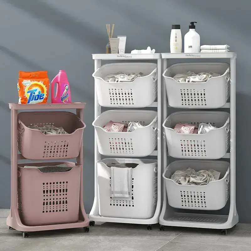 Multi Purpose Laundry Storage Bin with Lid Storage Basket with Handle Freestanding Clothes Hamper Organizer