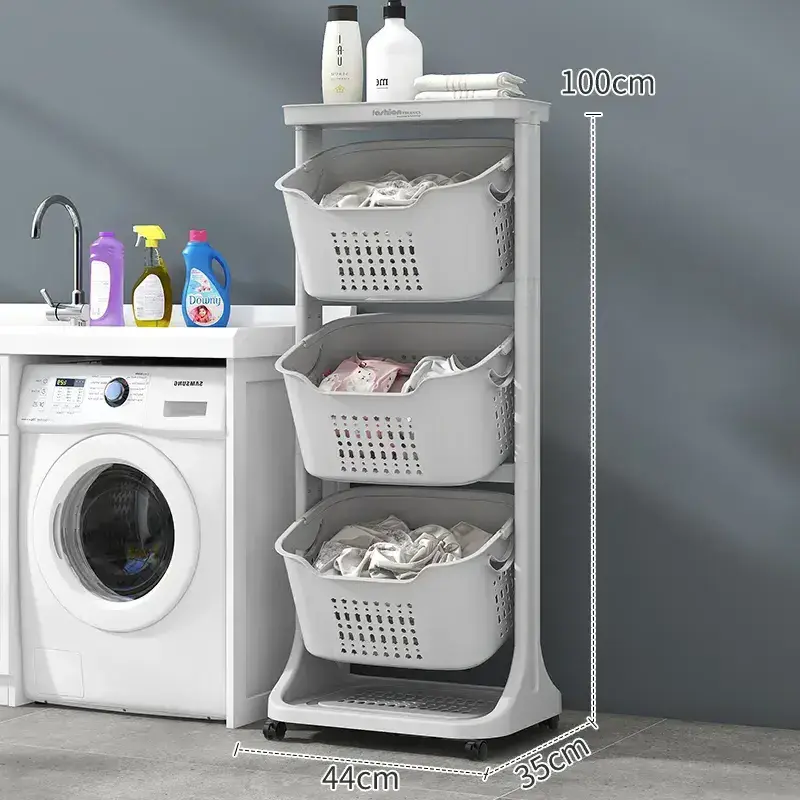 Factory Directly Supply Dirty Clothes Organizer Removable Plastic Hampers for Laundry Rolling Cart