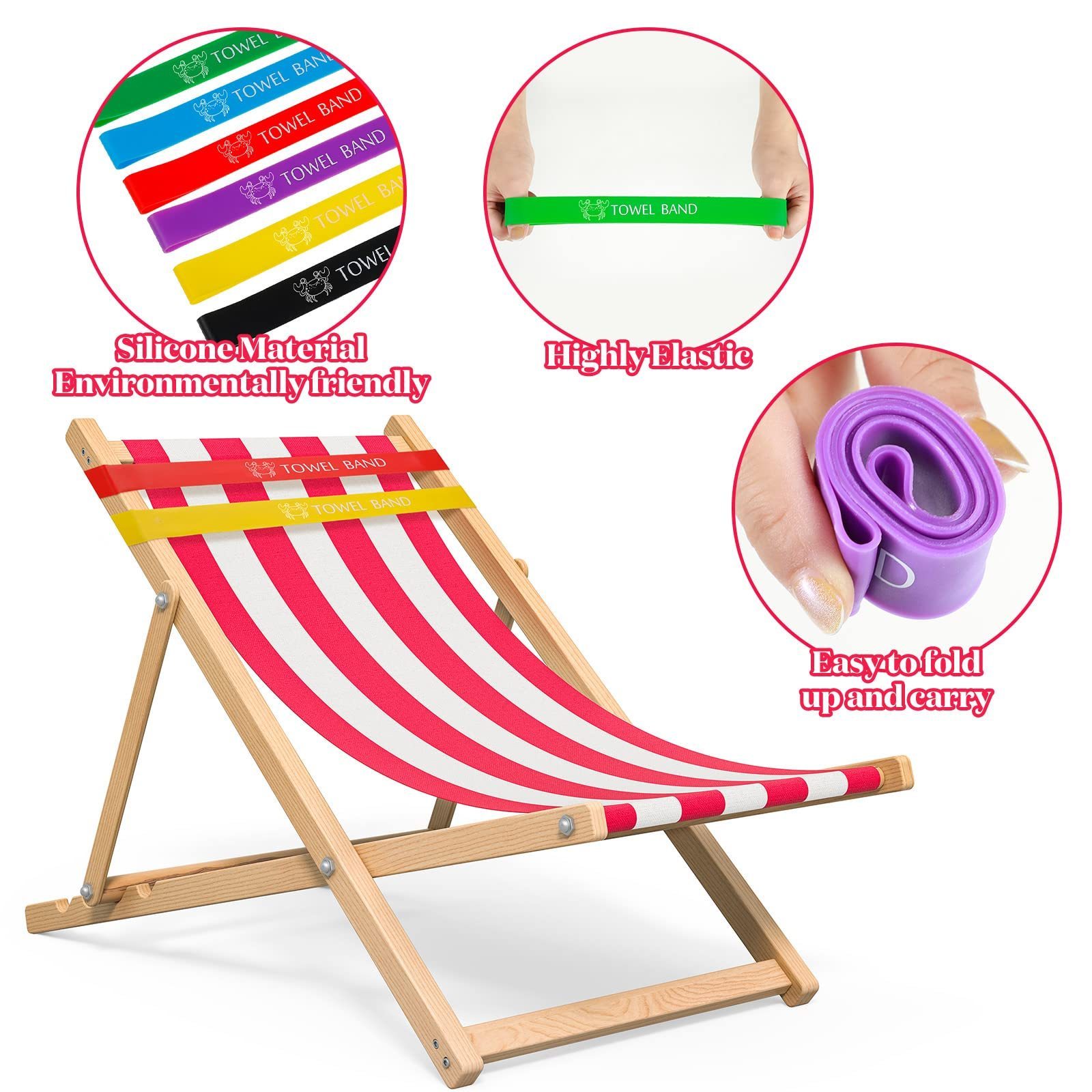 Silicone Colourful Elastic Towel Bands Towel Clips For Beach Chairs Lightweight Wide Beach Towel Bands For Pool Cruise Chairs