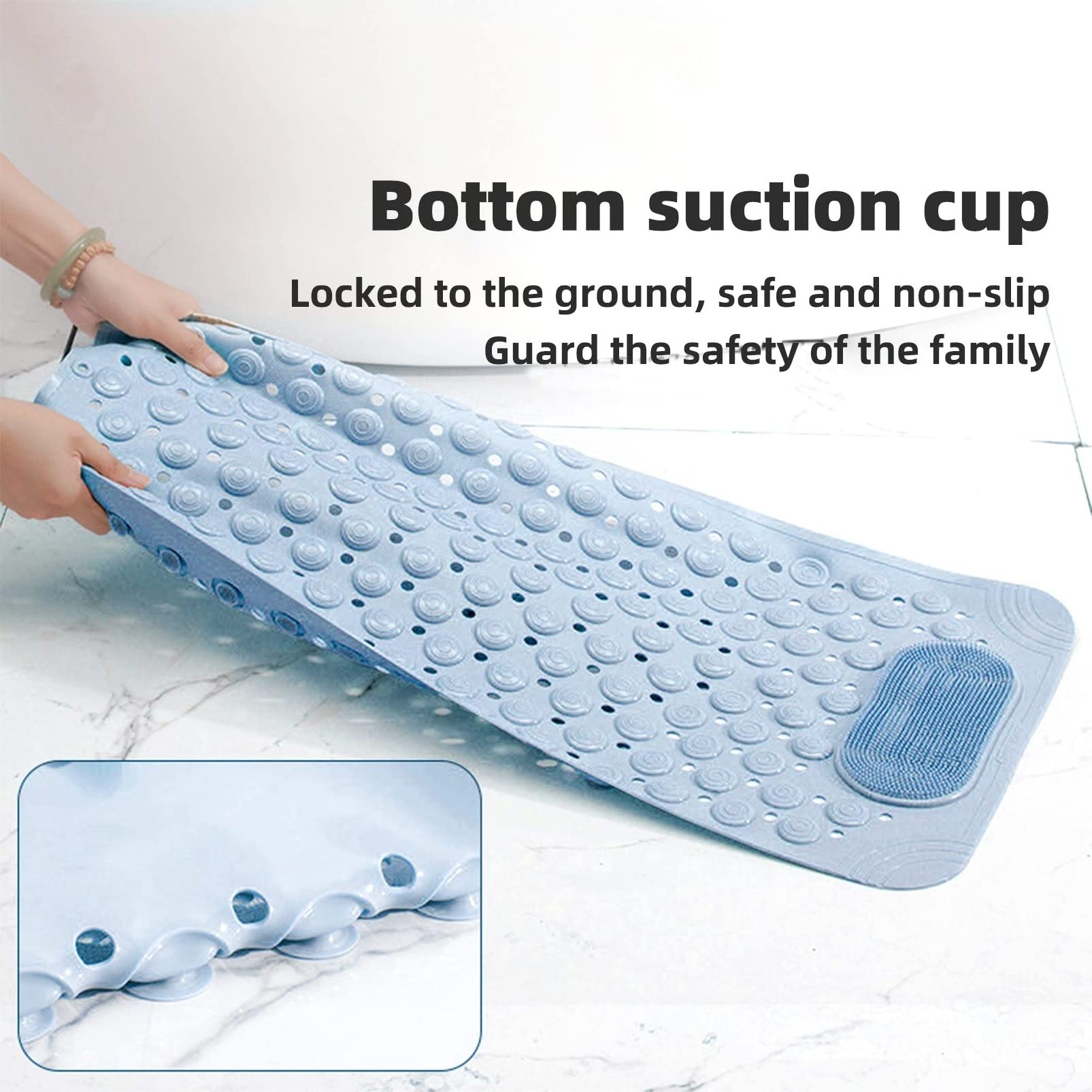 Easy Cleaning Feet Massage Bath Mat for Shower Bathtub Mat Non-Slip Rubber Shower Mat with Drain Holes Suction Cups