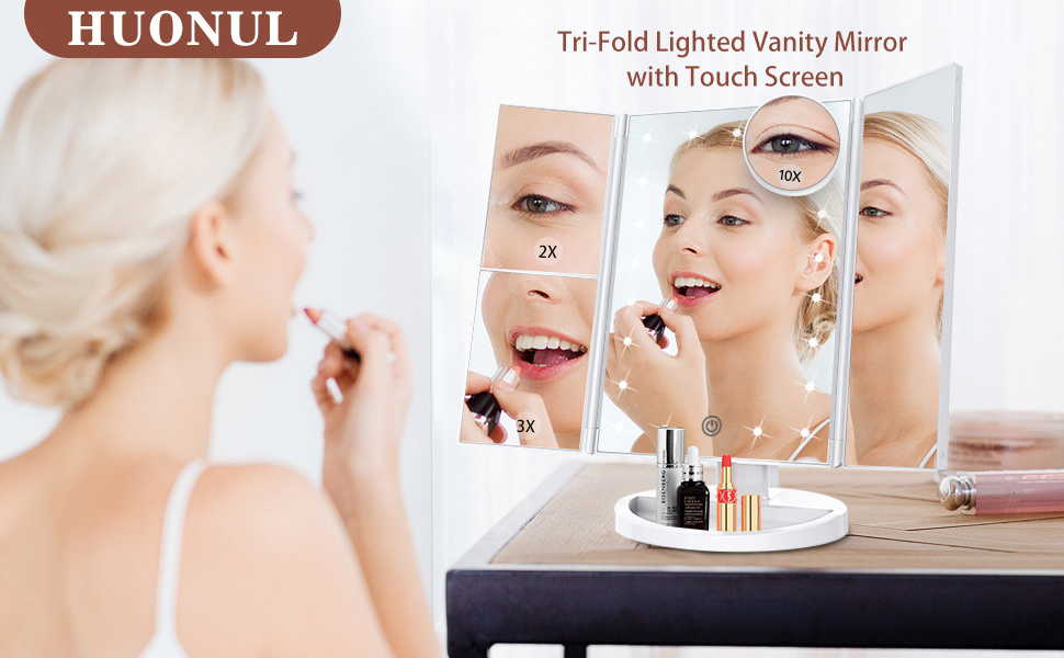 Makeup Vanity Mirror with Lights 1x/2x/3x Magnification Touch Screen Adjustable Lighted Makeup Mirror