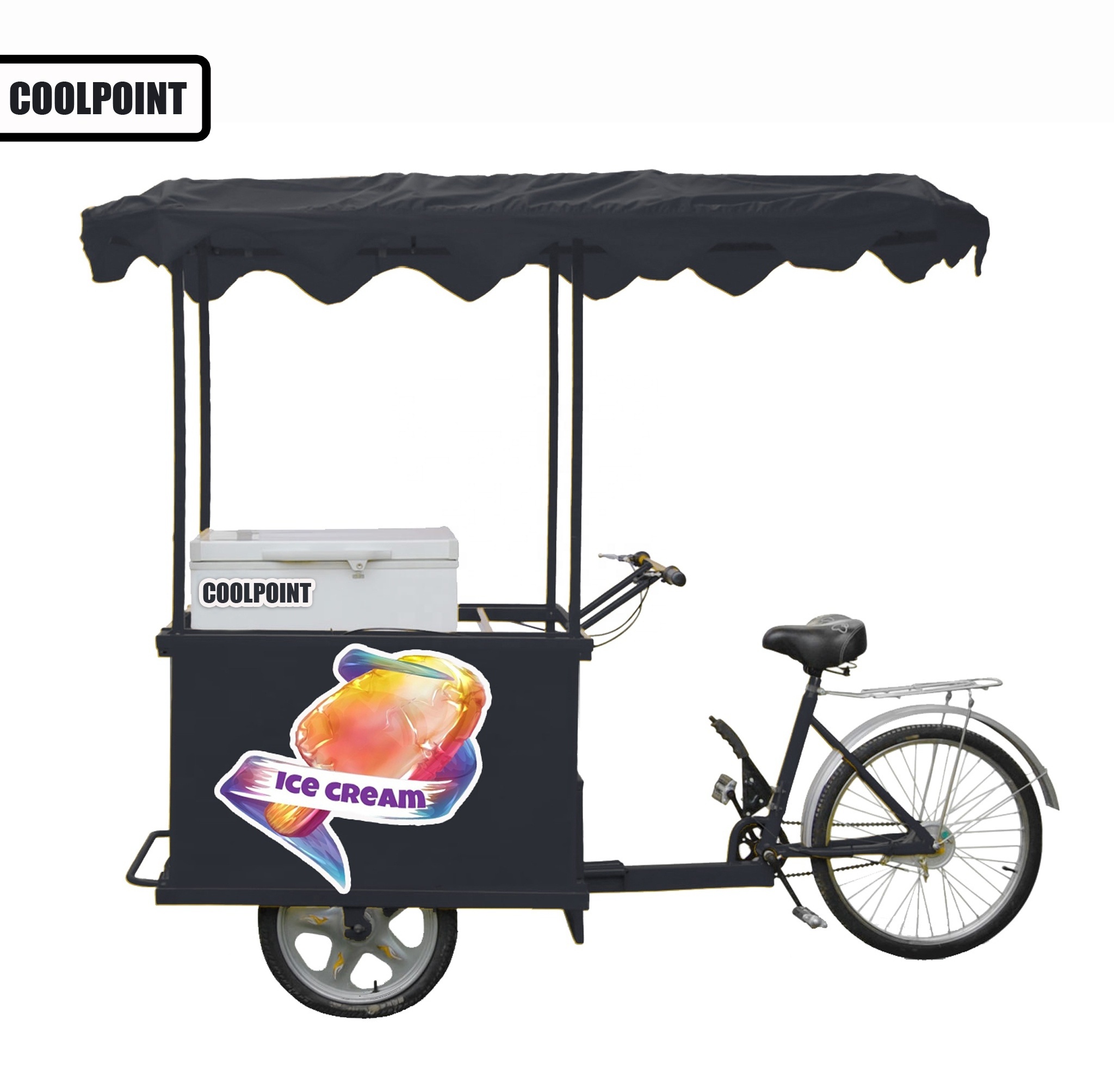 Electric ice cream tricycle/CART/bike for sale cabin cargo tricycle with freezer for food delivery