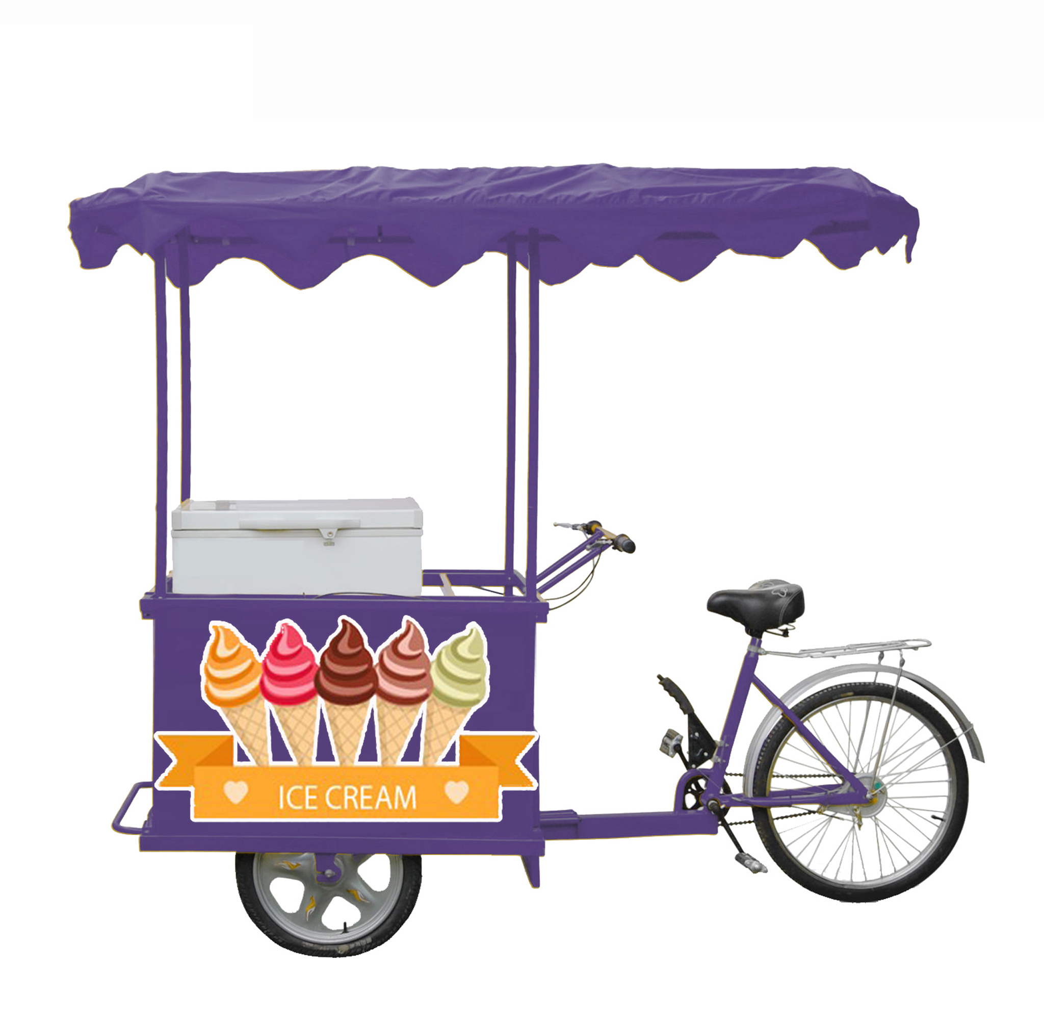 Solar Ice Cream Roll Food Fish Seafood Cart 108 Liters Freezer 20A Controller Electric Bike Motorcycle