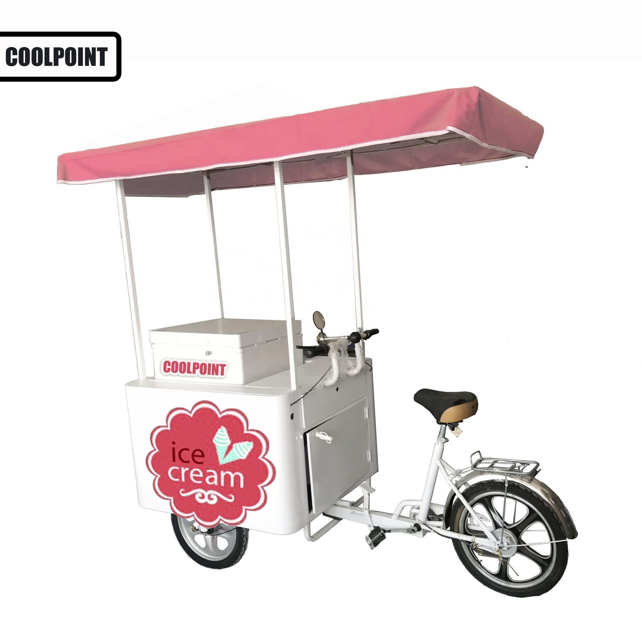 Electric ice cream tricycle/CART/bike for sale cabin cargo tricycle with freezer for food delivery