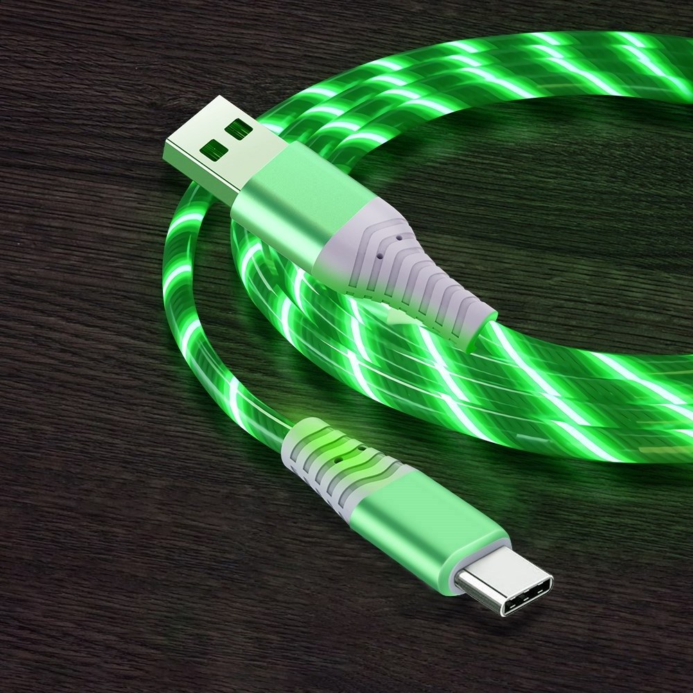 1m Glowing 3A Fast Charging Type C Cable High Speed Flowing Streamer Light LED Data Transfer USB Cable Multi color