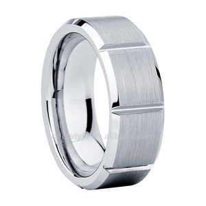 8mm Cobalt Chrome Ring Engagement Wedding Band For Men Women multiple Grooved Beveled Edges Brushed Finish Comfort Fit