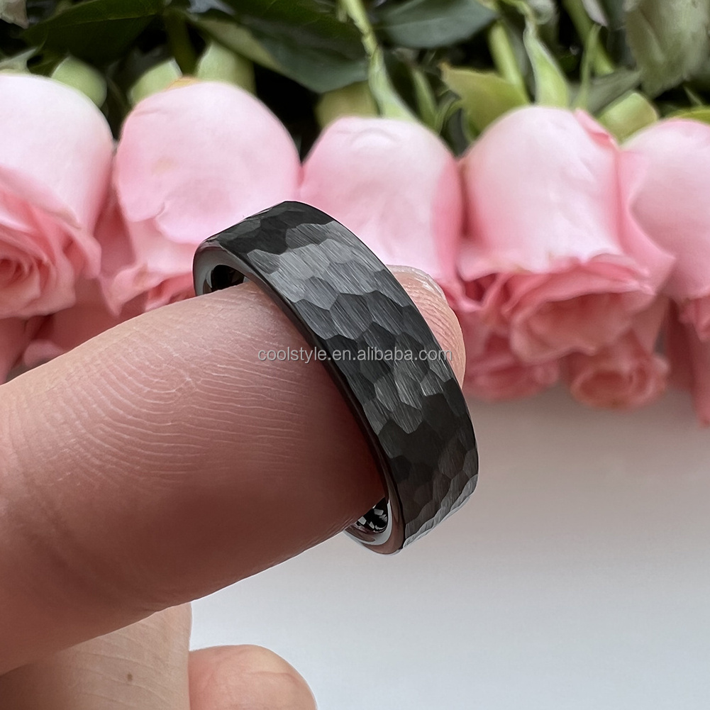 Coolstyle Jewelry Wholesale 6mm 8mm Black Hammered Tungsten Carbide Ring for Men Women Fashion Engagement Wedding Band