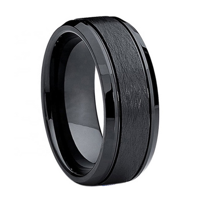 8mm Mens Womens Engagement Cobalt Chrome Ring Black Wedding Band Matte Finish Surface Beveled Edges Comfort Fit