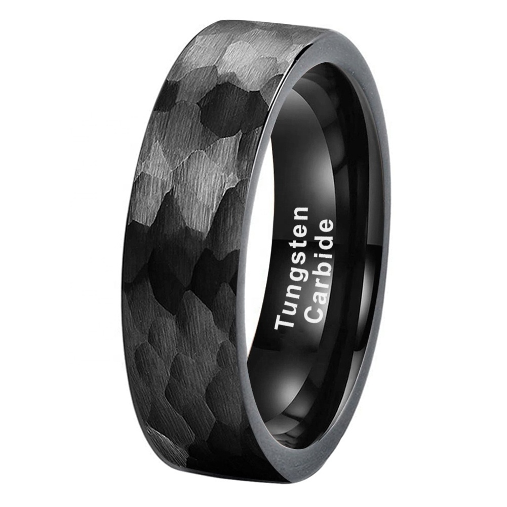 Coolstyle Jewelry Wholesale 6mm 8mm Black Hammered Tungsten Carbide Ring for Men Women Fashion Engagement Wedding Band