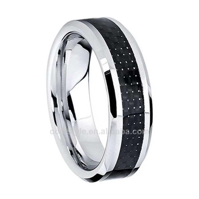 6mm Cobalt Chrome Engagement Ring For Men Women Wedding Bands Black Carbon Fiber Inlay Beveled Edges Comfort Fit