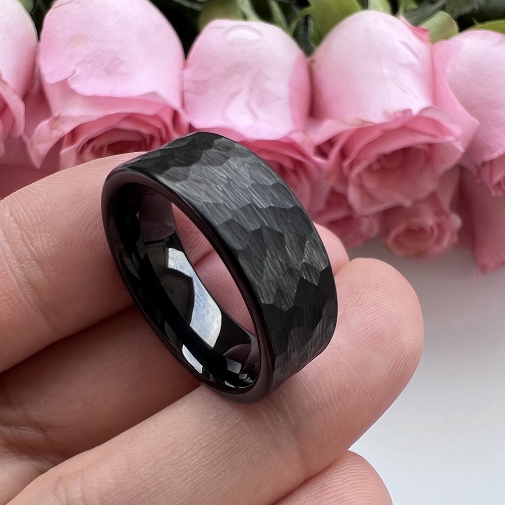 Coolstyle Jewelry Wholesale 6mm 8mm Black Hammered Tungsten Carbide Ring for Men Women Fashion Engagement Wedding Band