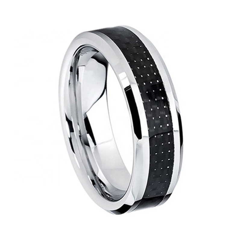 6mm Cobalt Chrome Engagement Ring For Men Women Wedding Bands Black Carbon Fiber Inlay Beveled Edges Comfort Fit