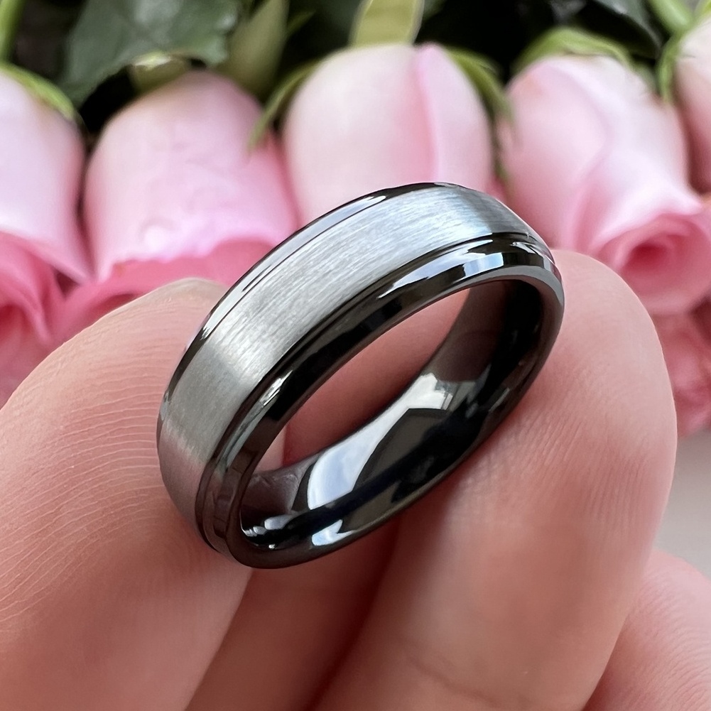 Coolstyle Jewelry 6mm Wholesale Two Tone Black Tungsten Finger Ring for Women Men Dropshipping Fashion Engagement Wedding Band