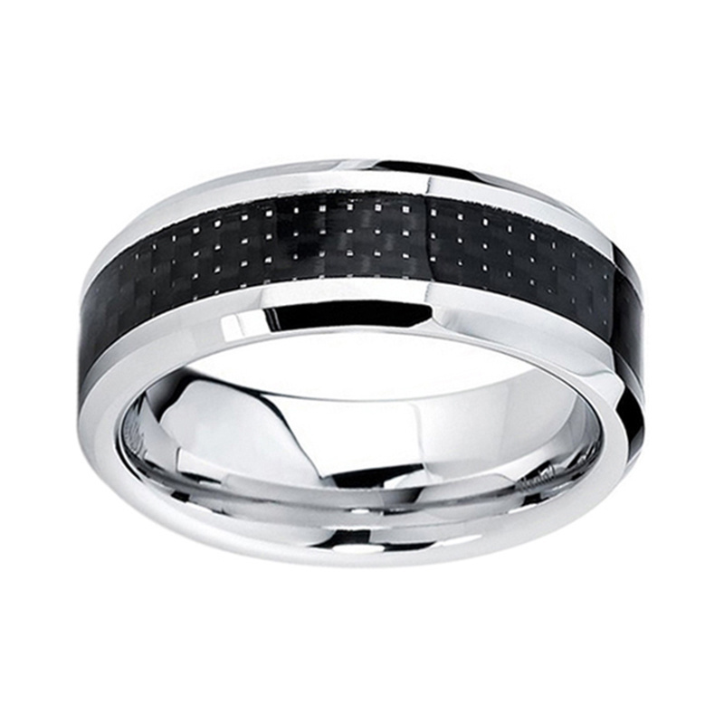 8mm Cobalt Chrome Ring Engagement Wedding Bands For Men Women Black Carbon Fiber Inlay Beveled Edges Comfort Fit