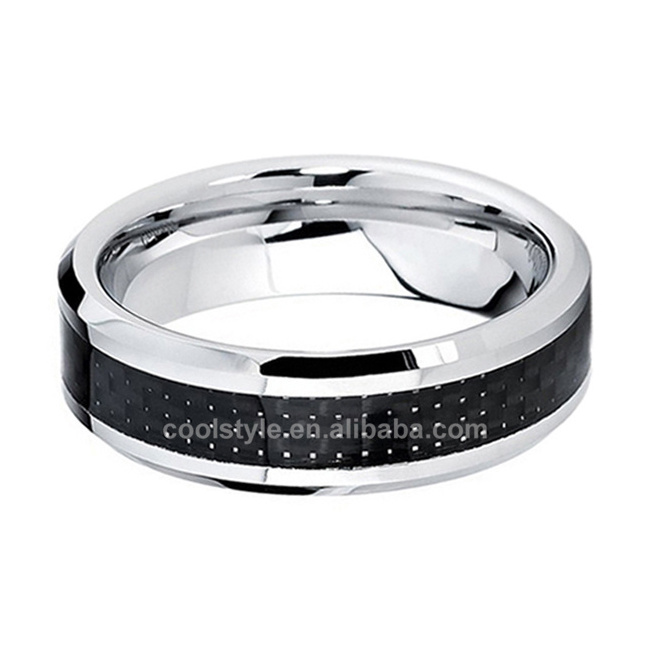 6mm Cobalt Chrome Engagement Ring For Men Women Wedding Bands Black Carbon Fiber Inlay Beveled Edges Comfort Fit