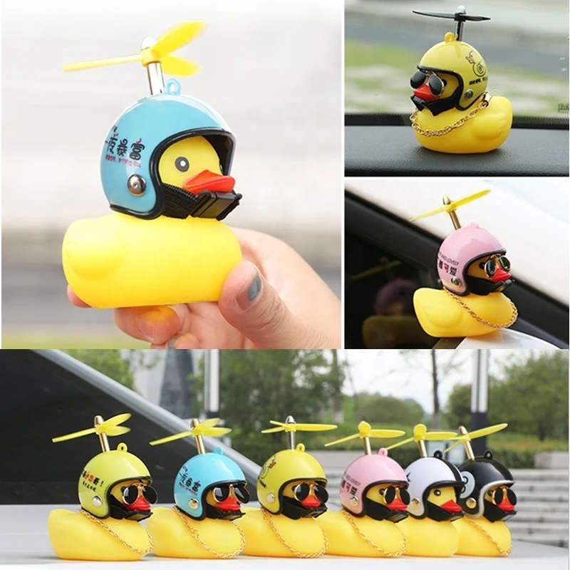 Car Duck Car Rubber Dashboard Decorations Ornament Yellow Duck with Mini Swim Ring Sun Cowboy Hat Necklace for Auto Office