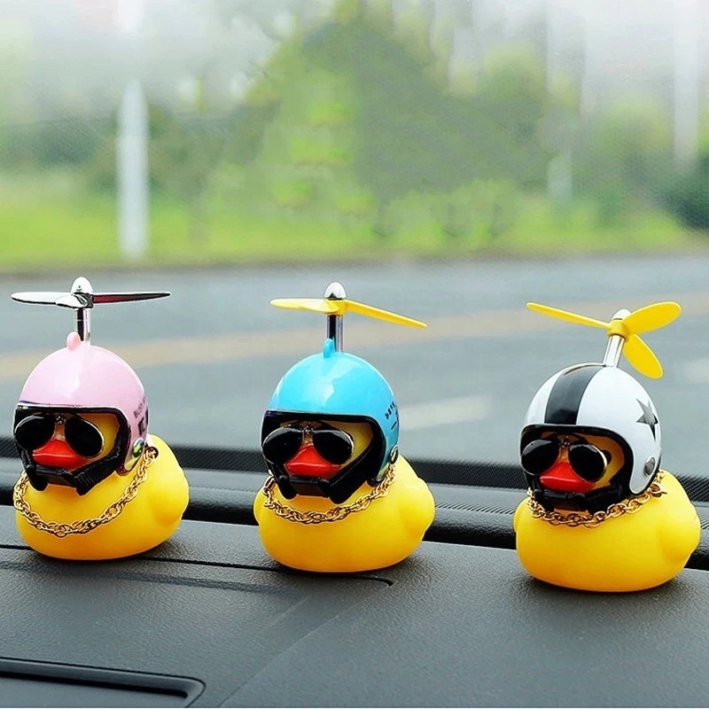 Car Duck Car Rubber Dashboard Decorations Ornament Yellow Duck with Mini Swim Ring Sun Cowboy Hat Necklace for Auto Office